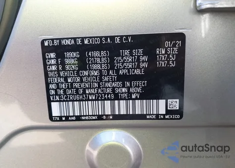 2021 Honda Hr-V Awd Lx из США, поврежденный, VIN 3CZRU6H37MM723449